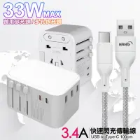 在飛比找momo購物網優惠-【CITY】萬用轉接頭PD快充33W急速充電器-白+高密編織