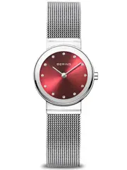 Bering 10126-003 Red Dial Silver Stainless Steel Womens Watch