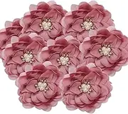 uxcell 3.15 Inch Chiffon Flowers, 10 Pcs Fabric Flowers Rhinestone Pearl Large Camellia Sewing Appliques for DIY Crafts Dresses Clothing Headbands Wedding Party Decoration, Brown