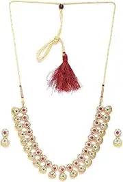 [INDIA MADE] Green & Pink Gold-Plated Stone-Studded Jewellery Set-AMZ-381, Silver, Emerald