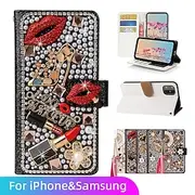 Bling Glitter PU Leather Wallet Case for iPhone 16 15 Pro Max Plus 14 13 12 11 Pro Max Mini SE X XR XS Max 8 7 Plus – Shiny Flip Cover with Card Slots, Full Bo