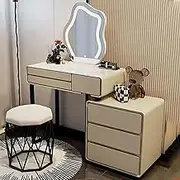 Minimalist Dressing Table,partition Storage Grid Silent Slide Rail Three-Color Makeup Mirror Makeup and Office Integrated Available for Men and Women(Beige,80cmx40x75cm)