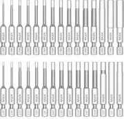 30 Piece Hex Head Allen Wrench Drill Bit Set, 1/4 Inch Shank Metric and SAE S2 S
