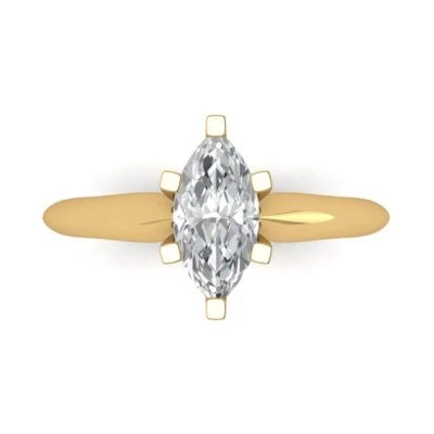 1Ct Marquise Cut White Sapphire Solid Gold Solitaire Engagement Promise Ring