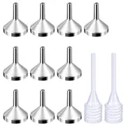 10 Pack Small Metal Funnels with 2 Pack Mini Pipette for Filling Small Mini Bottles or Containers, Perfume, Silver&Gold silver gold