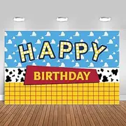Cartoon Toy Inspired Story Birthday Backdrop Blue Sky White Clouds Boy Birthday Banner Kids Party Cake Table Decorations Background Photo Booth Prop（5X3FT）