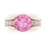 2.89ct Round Cut Pink Stone Ring Band bridal Set Sliding 14k Rose solid Gold