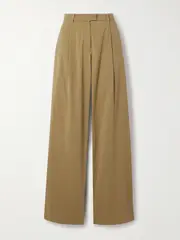 [Another Tomorrow] Another Tomorrow - Pleated Organic Cotton-blend Twill Wide-leg Pants - Army green - IT46 IT 46 Green