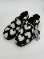 NEW TOMS Women's 12 Alpargata Mallow Slip-on Shoe Black Hearts Faux Shearling