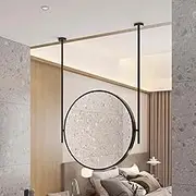 Ceiling Suspended Round Mirror,Makeup Shower Vanity Mirror, Floating Bathroom Mirror,Decorative Simple Mirror Clear and Practical,Hotel Hanging Rod Mirrors,60cm