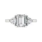 Three-Stone Engagement Ring - 14K White Gold, 2.82ct Emerald Simulated Diamond