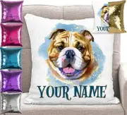 Bulldog Cushion Cover Mermaid Sequin Throw Pillow Personalised