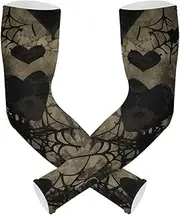 [Yoogain] UV Protection Tattoo Cover Up Gothic Dark Brown Web Hearts Arm Sleeve Tattoo Cover Strong Air Permeability cubre brazos, Gothic Dark Brown Web Hearts
