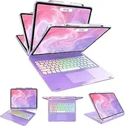 Swivel Wireless Keyboard Case for iPad Pro 12.9 (6th/5th/4th/3rd Gen), Rainbow Backlits & Multi-Touch Trackpad, Magic 360° Rotatable Protective Keyboard Cover with Pencil Holder, Thin & Light - Purple