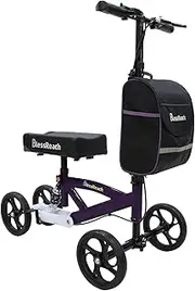 BlessReach Steerable Knee Walker Deluxe Medical Scooter for Foot Injuries Compact Crutches, with Dual Rear on-Wheel Brake and Shock Absorption Under The Knee pad