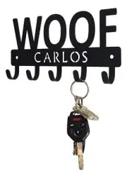 WOOF + Name Dog Key Rack/ Leash Hanger with 5 Hooks