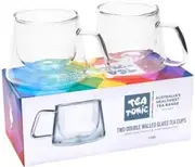 TEA TONIC (Tea for Two) Double Walled Glass Tea Cup Square Handle x 2 Pack