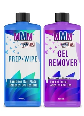Nail Gel Polish Prep + And Wipe & Remover UV LED Manicure Acetone 2x100ml