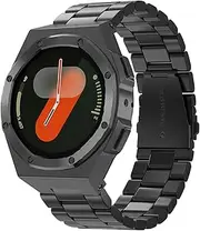 Luxury Case with Band Designed for Samsung Galaxy Watch 7 44mm 2024, Rugged Military Protective Metal Bumper Cover with Tactical Stainless Steel Strap for Men