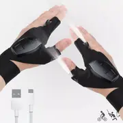 1 Pair Rechargeable LED Flashlight Gloves USB Hands Free Lights Fishing Camping