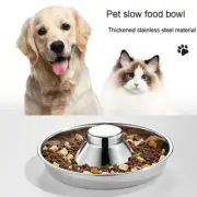 Feeder Bowl Stainless Dish Puppy Dog Pet Cat Litter Food Feeding Slow Speed