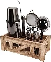 Mixology Craft Bartender Kit, Bartender Kit Dishwasher Safe Rust Proof Stainless Steel Cocktail Shaker Set with Wooden Stand for Bar Home Party