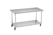 SOGA 150cm Commercial Catering Kitchen Stainless Steel Prep Work Bench Table with Wheels