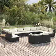 Generic 12 Piece Garden Lounge Set with Cushions Black Poly Rattan,3102087