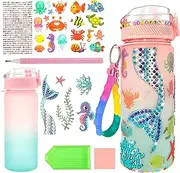 Decorate Your Own Water Bottle Kit for Girls - Fun Arts and Crafts Gifts, Pretty Colorful Kids Bottle, Unicorn Toys Painting Crafts With Stickers, Attractive Mermaid Theme (A)
