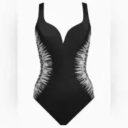 Miraclesuit NWT Black Silver Shores Temptress Slimming One Piece Swimsuit 16