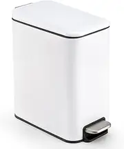 Small Trash Can with Lid Soft Close 5 Liter Stainless Steel Rectangular Slim Trash Bin with Removable Inner Wastebasket for Bathroom Bedroom, Powder Room, Office, Kitchen (White)
