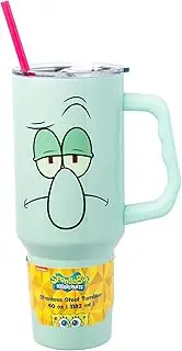 Silver Buffalo Spongebob Squarepants Stainless Steel Tumbler with Handle Featuring Squidward, Fits in Standard Cup Holder, 40 Ounces