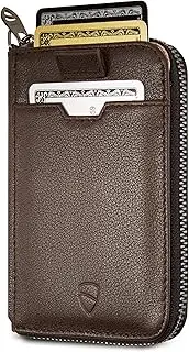 [Vaultskin] Notting Hill Minimalist Leather Zipper Wallet for Women and Men: Slim Multi Cardholder with RFID Blocking and Keychain Ring (Brown)