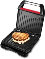 [George Foreman] Contact Grill & Panini/Sandwich Grill [Size 24 x 17 cm - for 3 Servings] Compact Steel Red (for Meat, Fish and Vegetables, Panini and Sandwich Maker, Reduces up to 42% Fat) 25030-56