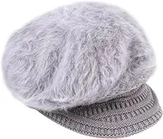 [Holibanna] Peaked Cap Hat Plush Peaked Hat Knit Beret Hats for Women Caps Cable Knit Hat Good-Looking Hat Womans Hats Wool Hats for Women Hats Rabbit Fur Beige