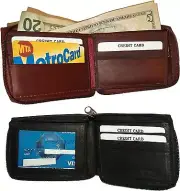 Lot of 2 Men's wallet Zip around Leather Wallet 9 Credit Card 2 Billfolds wallet