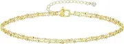 [iF YOU] Gold Ankle Bracelets for Women, 14k Gold Plated Waterproof Cuban Link Chain Anklets Set, Layered Anklet Bracelets for Women Beach Gift Adjustable Size 5pc