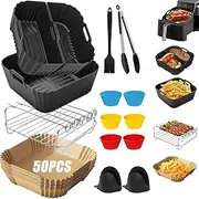 Hot Air Fryer Accessories 19-23 cm, Airfryer Accessories for Philips Airfryer XL 6.2L-7.3L, Cosori 5.5L, Ninja, Tefal, Cecotec, etc., with Grill Grate Silicone Mould Insert Baking Paper