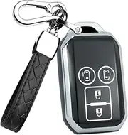 HIBEYO 4 Button Key Fob Cover for Suzuki Spacia MK53S Jimny Sierra Swift Wagon Accessories with Keychain Smart Key Holder