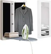 Organizedlife Wall Mount Ironing Board Cabinet with Mirror,Foldable Ironing Board Storage for Hallway, Hanging Ironing Station with Shelves, White