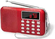 Retekess PR11 Radio, Portable Rechargeable Radio with Mp3 Music Player Speaker Support Micro IF Card AUX, USB Port, Ideal for Outdoor (Red)