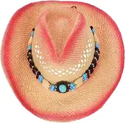 [DEARMAMY] Western Cowboy Beach Hat Shade Hat Women's Cowboy Hats Women;s Hats Summer Hats Ladies Sun Hat Men's Sun Hats Visor Hats for Women Denim Cowboy Hat Sun Hat Women Straw Pink