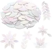 Yoption 100 Pieces Iridescent Glass Petal Mosaic Tiles, Hand-Cut White Stained Glass Flower Leaf Mosaic Tiles for Crafts and Home Decorations (Iridescent White)
