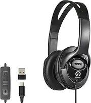USB-C Over-Ear Headset w/in-Line Mic, Volume Control, USB-C to USB-A Adapter, 40mm Drivers for iPad, Tablets, Chromebooks, Laptops