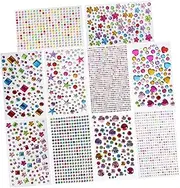 Generic 10Sheets Self Adhesive Acrylic Craft Gems Stickers for Makeup Mixed Style Decorative Rhinestones for DIY Crafts Nail Art and Phone Decoration