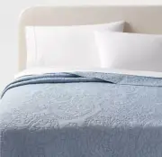 Threshold Microfiber King Garment Washed Paisley Stitch Quilt Sky Blue, 'NEW' B5