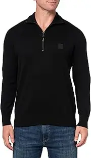[BOSS] Men's Square Logo Cotton Blend Quarter Zip Sweater