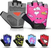 [SAGA SPORTS] Half Finger kids cycling gloves| Non-Slip, Padded, Antislip, Fingerless kids bike gloves for Boys and Girls | Ideal for BMX, MTB, Gymnastics