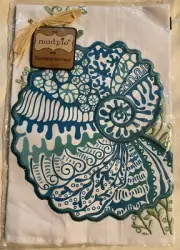 Mud Pie Sea Inspired Hand Towel, Shell Applique Linen, 2