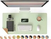 RENMTURE Dual-Sided Desk Pad, Natural Cork & PU Leather Large Mouse mats for Office and Home Work, Desk Protector Non-Slip, Waterproof, Easy Clean (Cadmium Green, 36"x17")